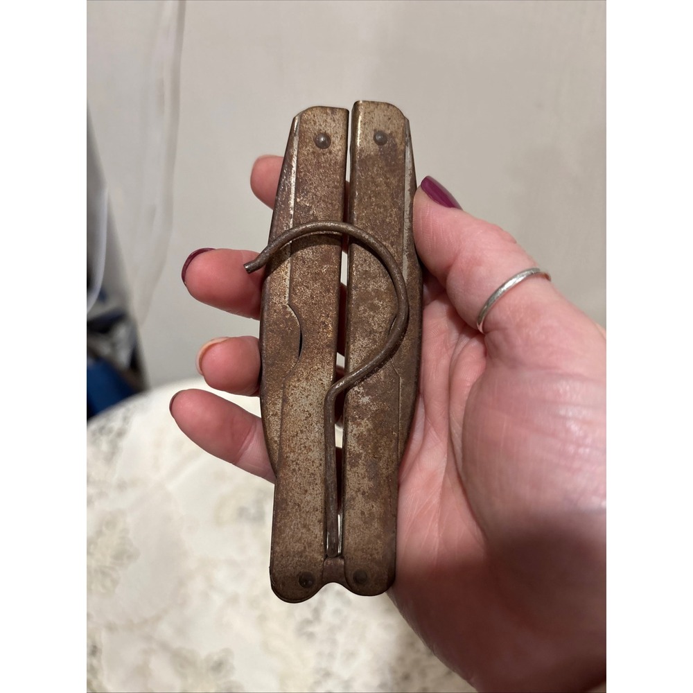 Vintage Antique Folding Metal Travel Coat Hanger Industrial Rustic Collapsible
